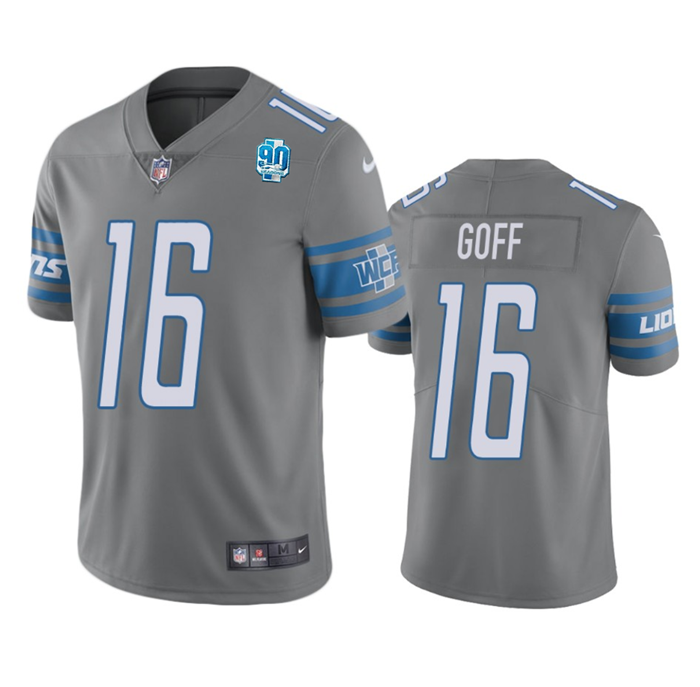 Men's Detroit Lions #16 Jared Goff Gray 2023 90th Anniversary Vapor Untouchable Limited Stitched Jersey